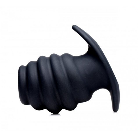 Средняя черная анальная пробка Hive Ass Tunnel Silicone Ribbed Hollow Anal Plug Medium - 8,13 см.